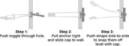 Image of ProductInUse. Front orientation. Anchors. High-Strength Toggle Anchors for Drywall.